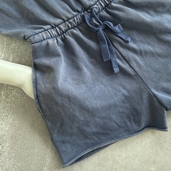 Aerie Soft Terry Fleece Long-Sleeve Lounge Shorts Romper, Blue XXS - Picture 6 of 9